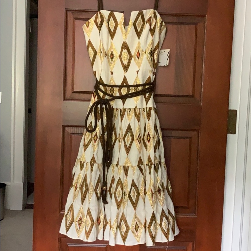 Milly Metallic Linen Diamond Embroidered Dress